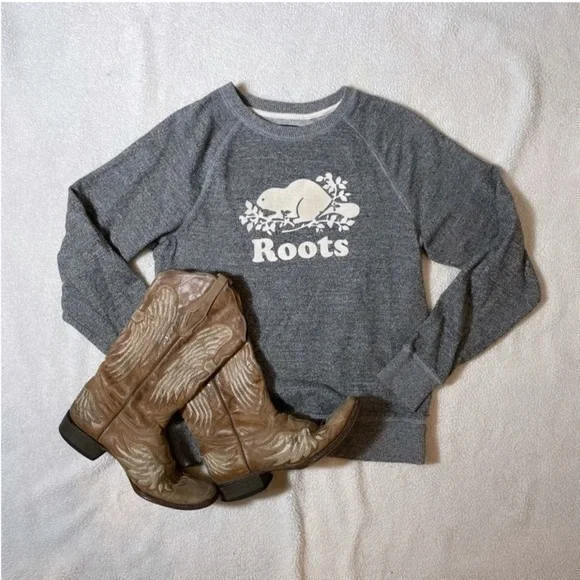 Roots  Logo Salt & Pepper Crewneck Fitted Sweatshirt - Picture 3 of 14